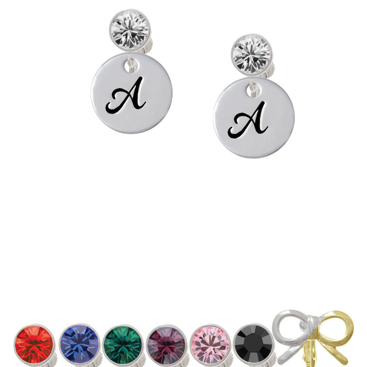 Large Script Letter - A - 3/4 Disc - Crystal Clip On Earrings Image 1