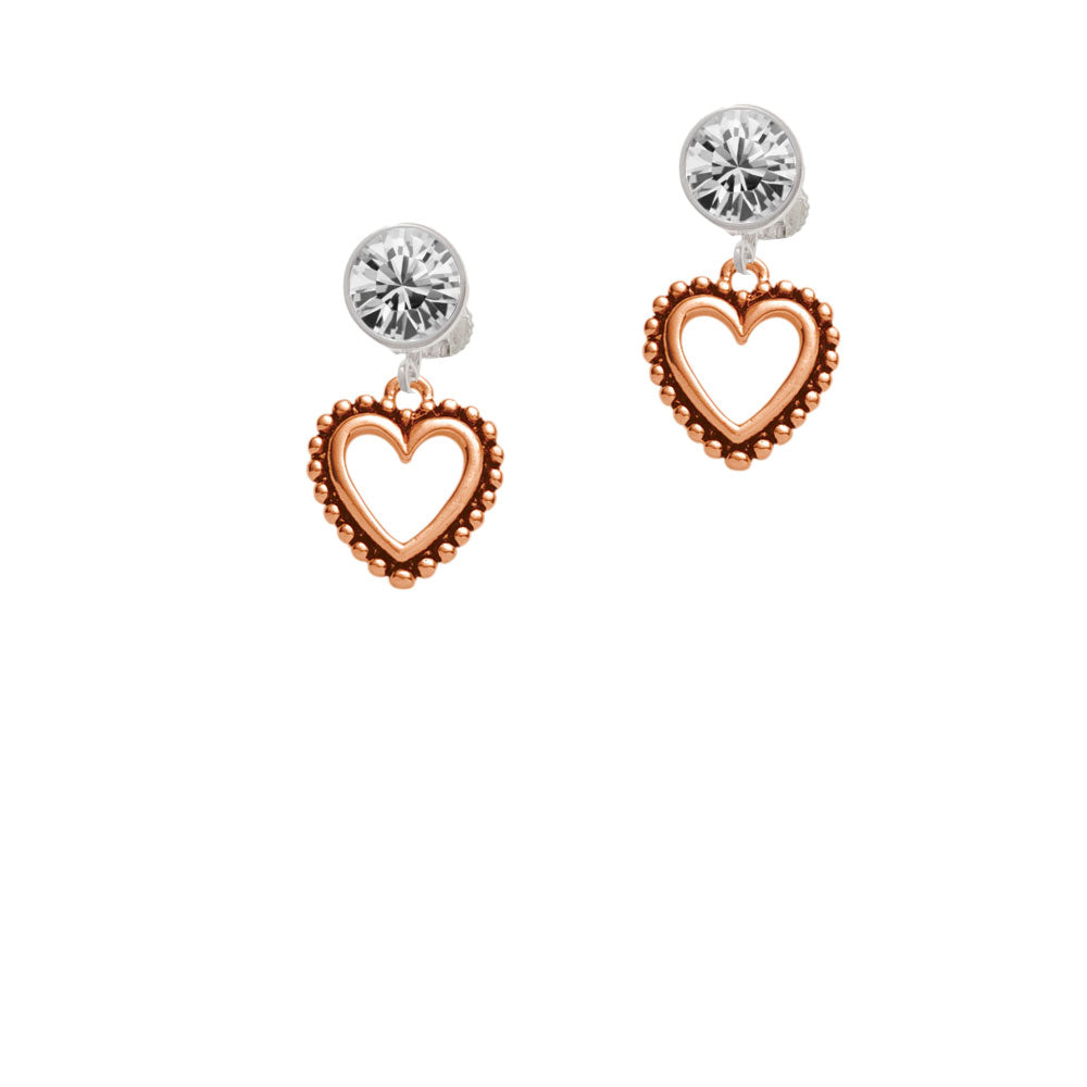 Open Rose Gold Tone Heart Crystal Clip On Earrings Image 2