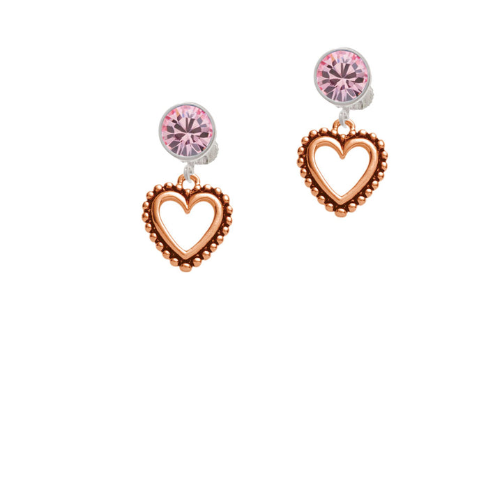 Open Rose Gold Tone Heart Crystal Clip On Earrings Image 4