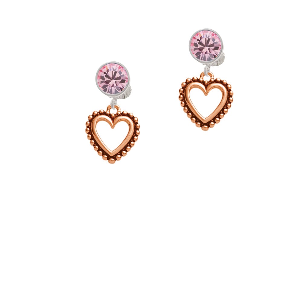 Open Rose Gold Tone Heart Crystal Clip On Earrings Image 1