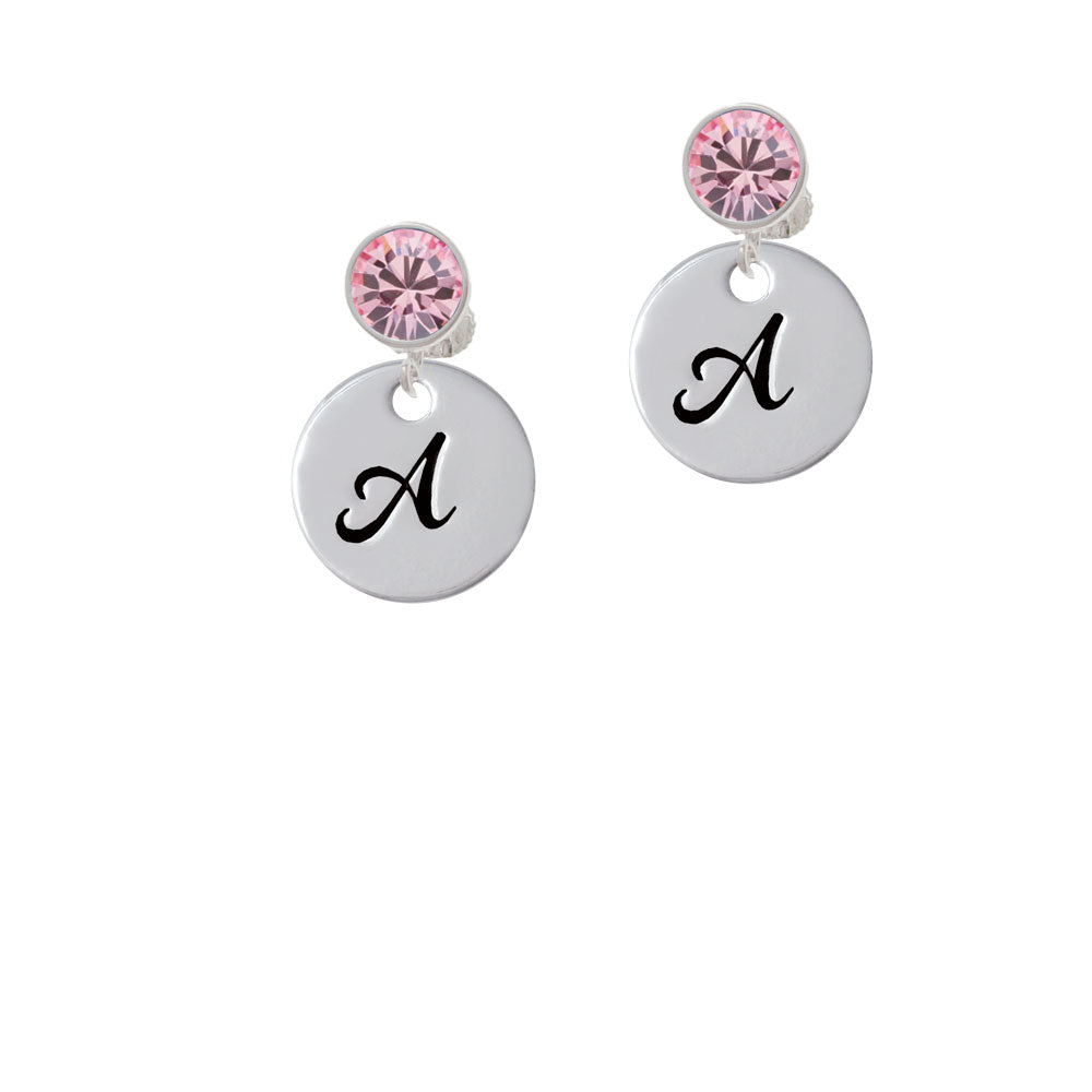 Large Script Letter - A - 3/4 Disc - Crystal Clip On Earrings Image 4