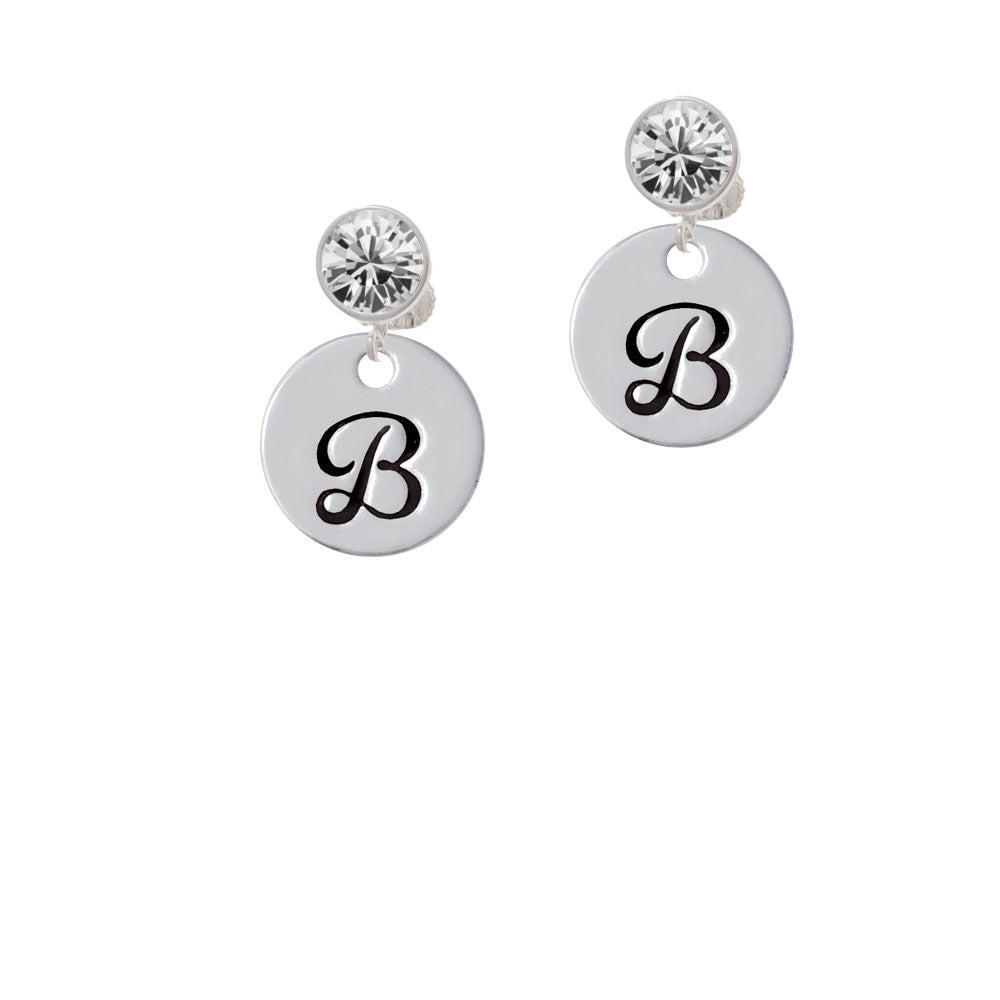 Large Script Letter - B - 3/4 Disc - Crystal Clip On Earrings Image 2