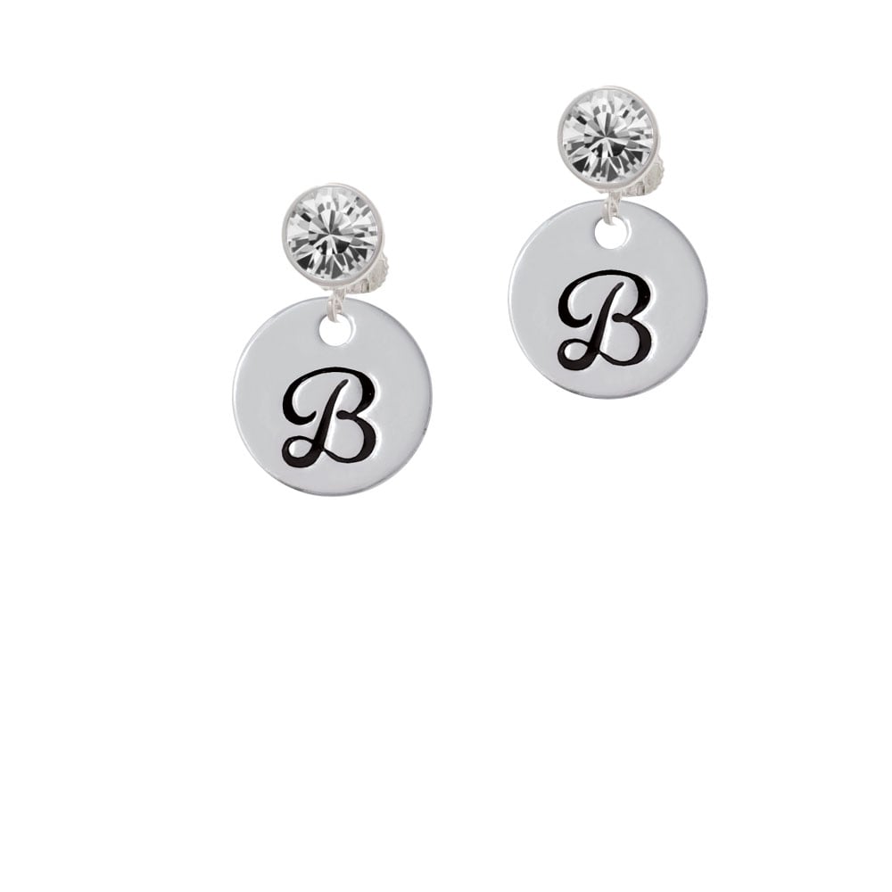 Large Script Letter - B - 3/4 Disc - Crystal Clip On Earrings Image 1