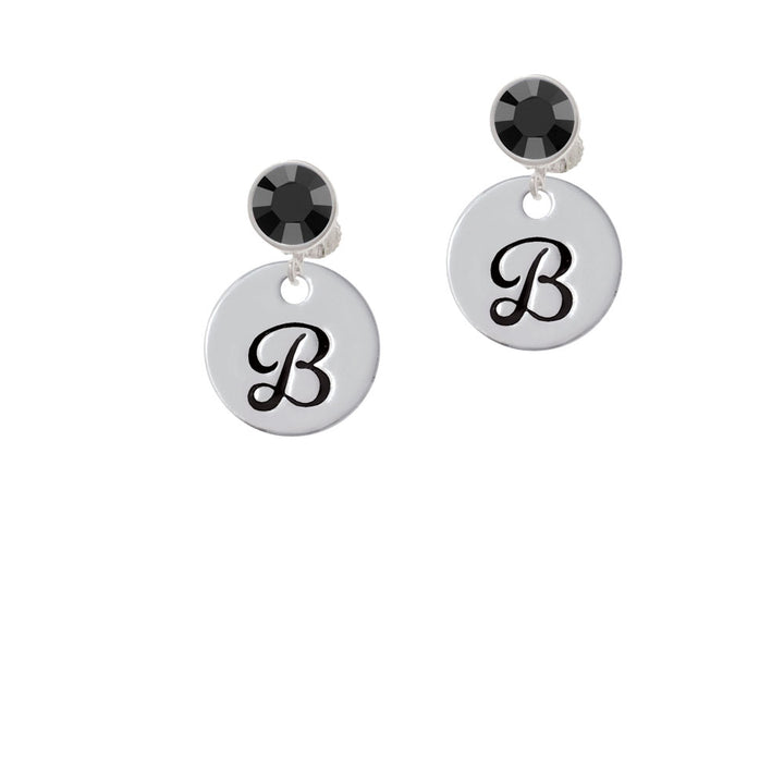 Large Script Letter - B - 3/4 Disc - Crystal Clip On Earrings Image 3