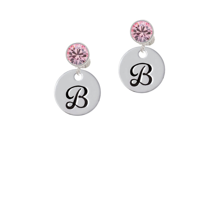 Large Script Letter - B - 3/4 Disc - Crystal Clip On Earrings Image 4