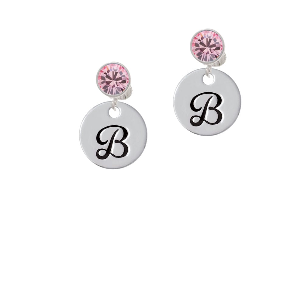 Large Script Letter - B - 3/4 Disc - Crystal Clip On Earrings Image 1