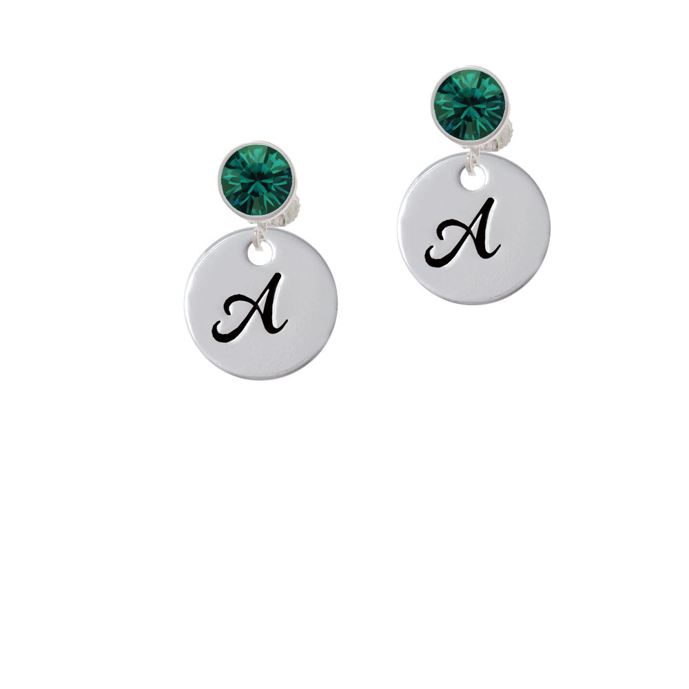 Large Script Letter - A - 3/4 Disc - Crystal Clip On Earrings Image 6