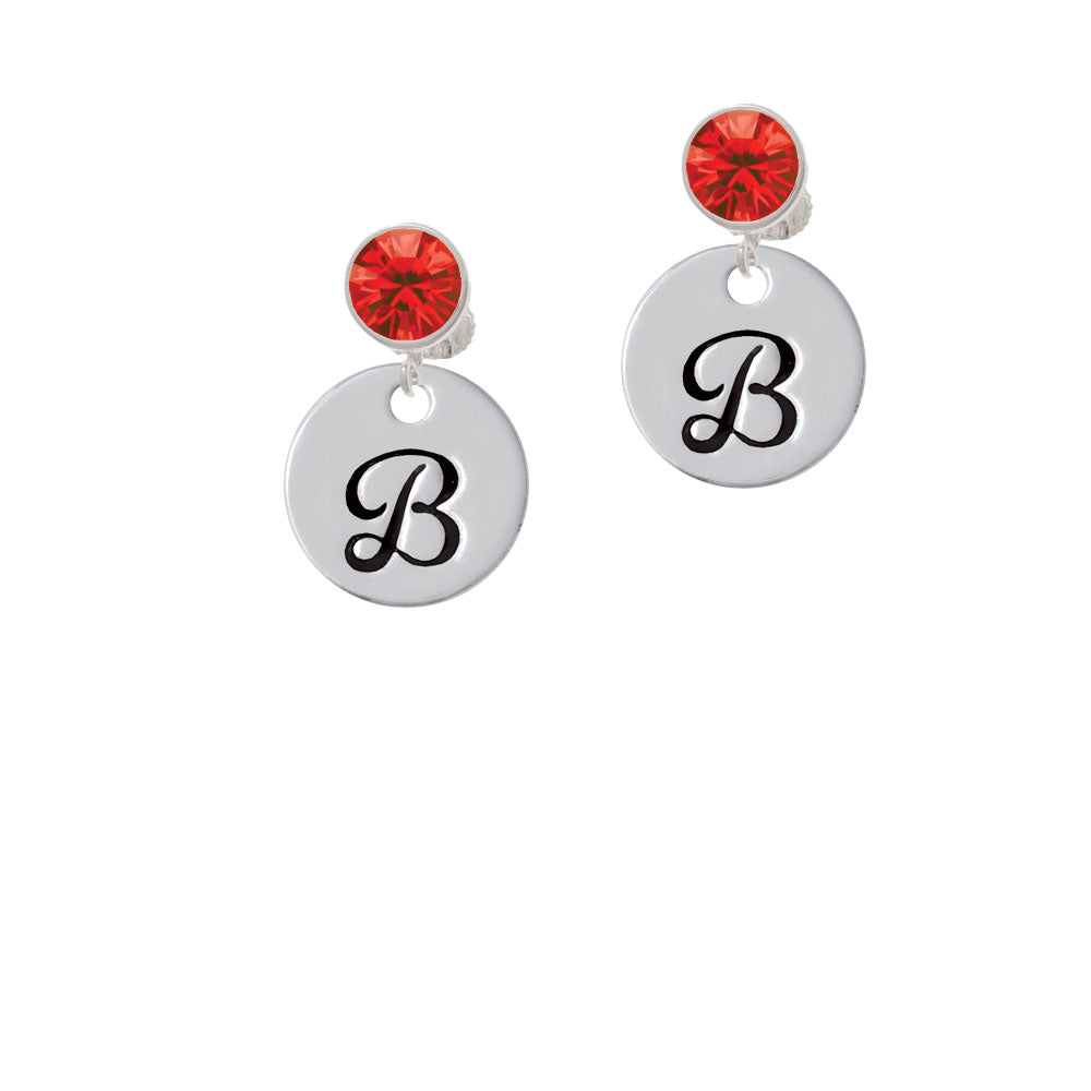 Large Script Letter - B - 3/4 Disc - Crystal Clip On Earrings Image 4