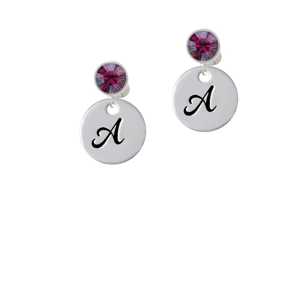 Large Script Letter - A - 3/4 Disc - Crystal Clip On Earrings Image 8