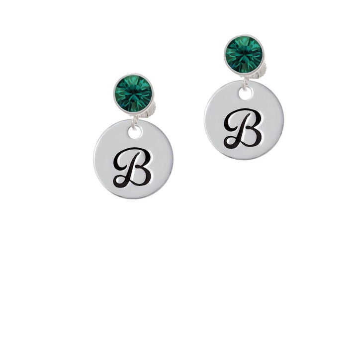 Large Script Letter - B - 3/4 Disc - Crystal Clip On Earrings Image 1