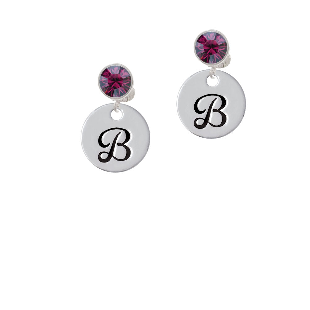 Large Script Letter - B - 3/4 Disc - Crystal Clip On Earrings Image 8