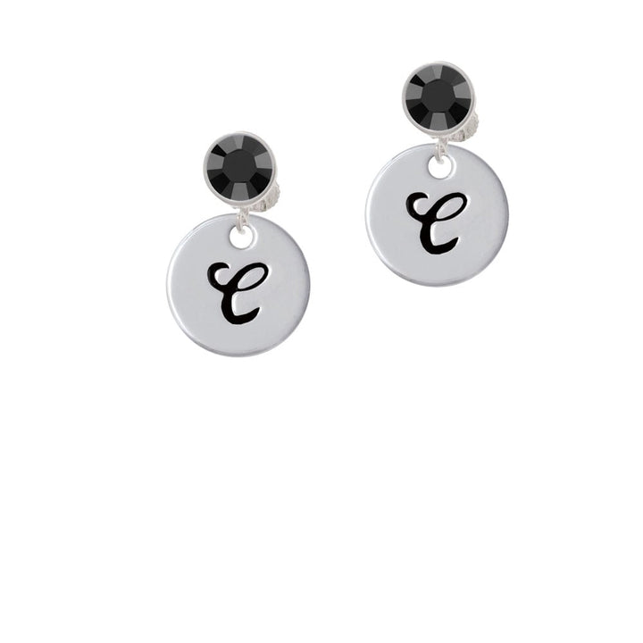 Large Script Letter - C - 3/4 Disc - Crystal Clip On Earrings Image 3