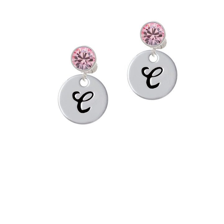 Large Script Letter - C - 3/4 Disc - Crystal Clip On Earrings Image 4