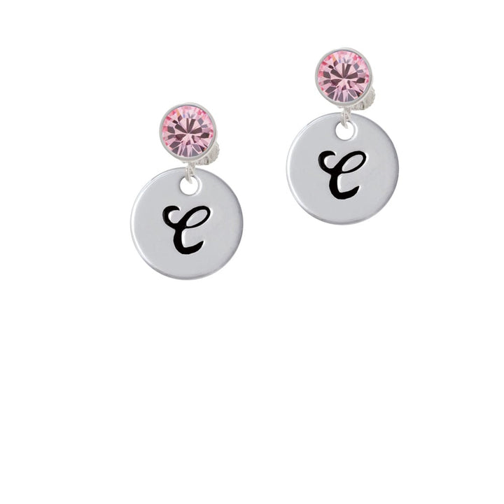 Large Script Letter - C - 3/4 Disc - Crystal Clip On Earrings Image 1