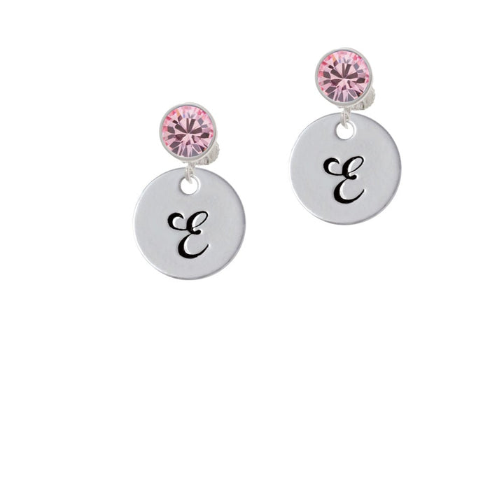 Large Script Letter - E - 3/4 Disc - Crystal Clip On Earrings Image 1