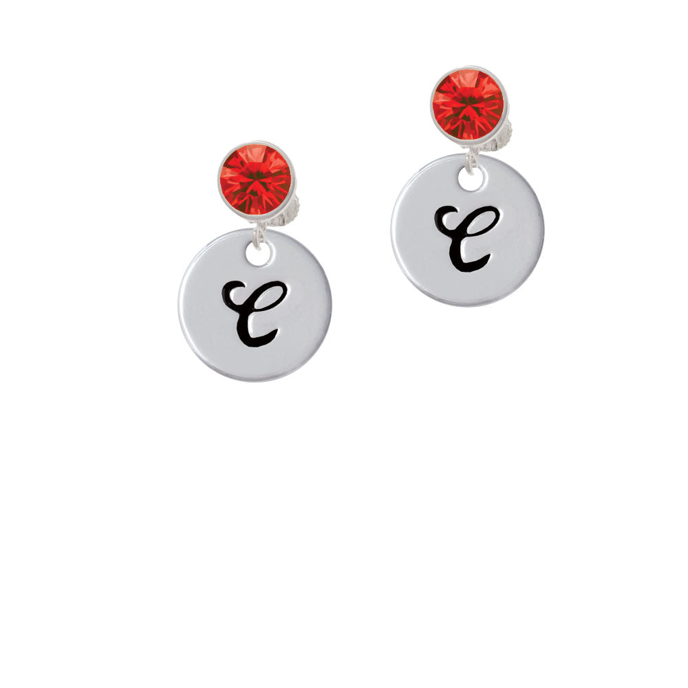 Large Script Letter - C - 3/4 Disc - Crystal Clip On Earrings Image 4