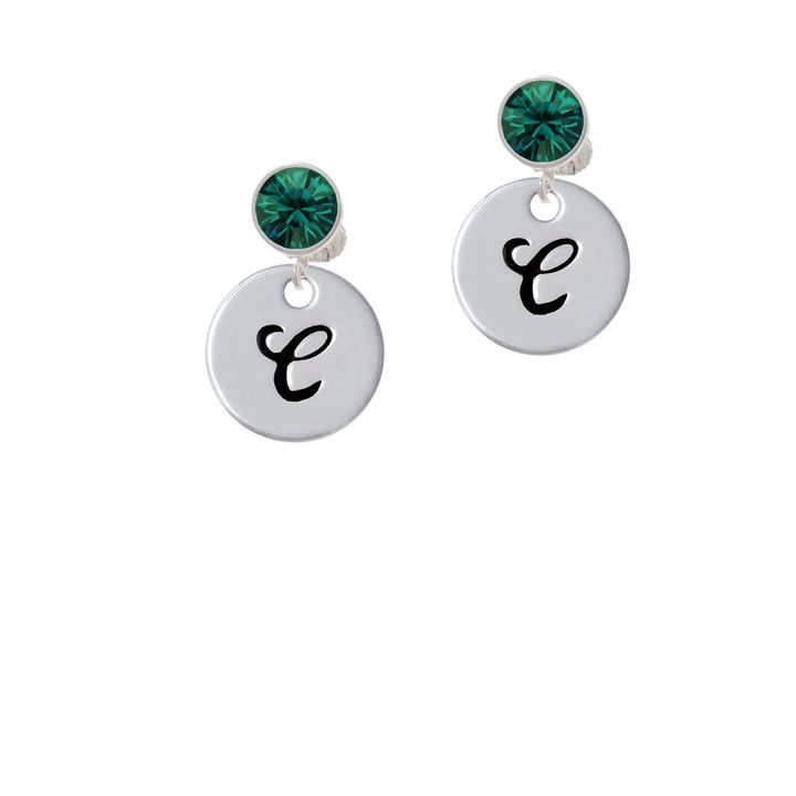 Large Script Letter - C - 3/4 Disc - Crystal Clip On Earrings Image 6