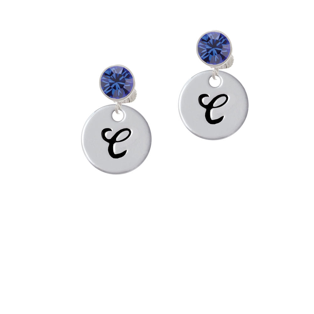 Large Script Letter - C - 3/4 Disc - Crystal Clip On Earrings Image 7