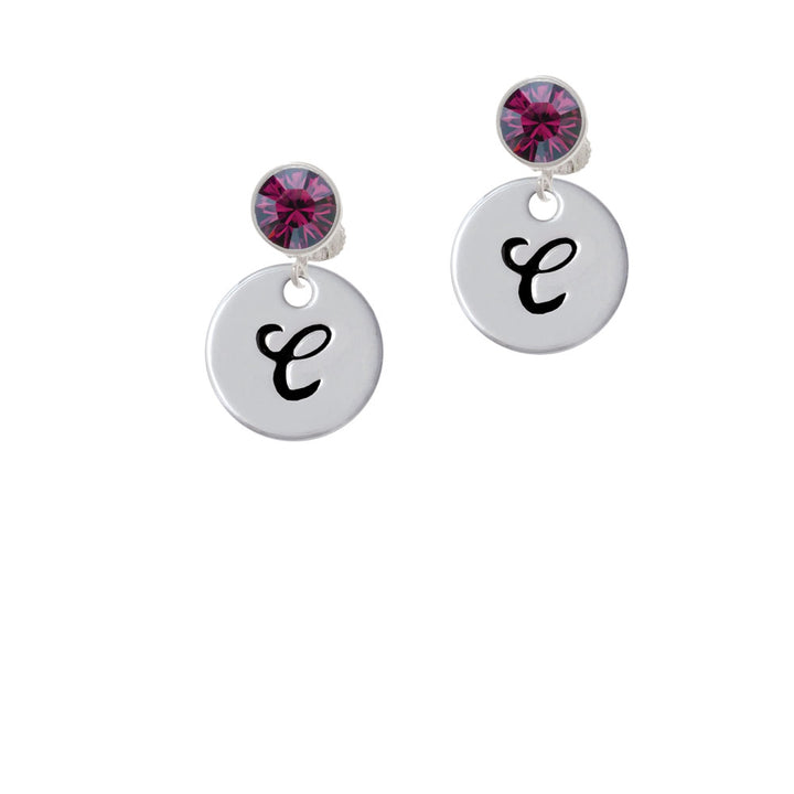 Large Script Letter - C - 3/4 Disc - Crystal Clip On Earrings Image 8