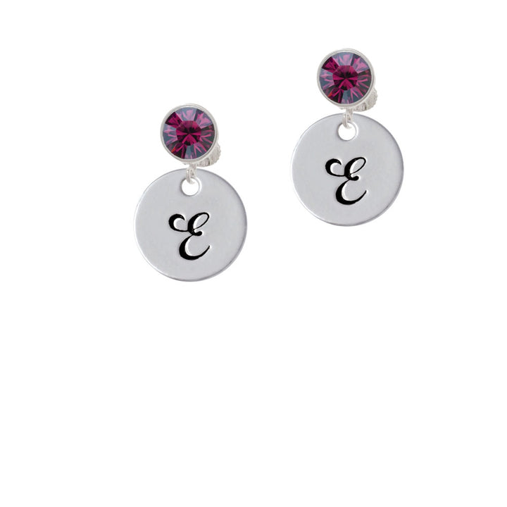 Large Script Letter - E - 3/4 Disc - Crystal Clip On Earrings Image 8