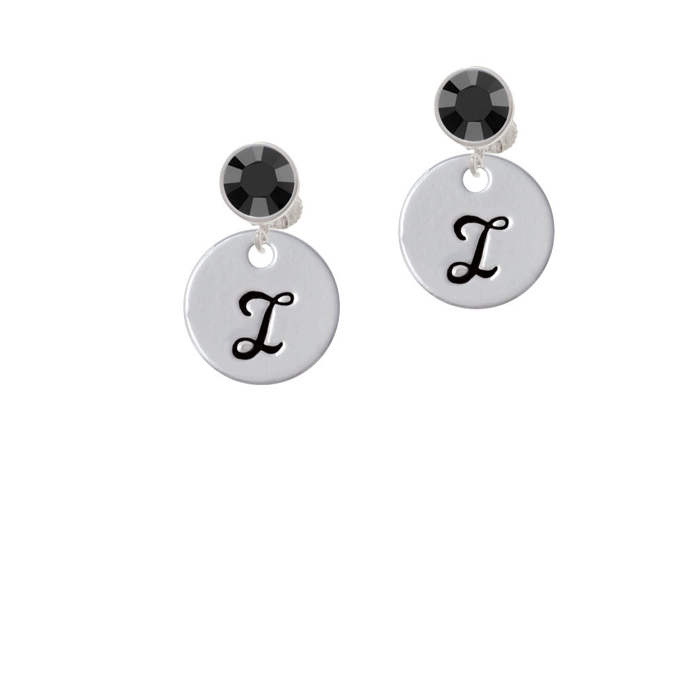 Large Script Letter - I - 3/4 Disc - Crystal Clip On Earrings Image 3