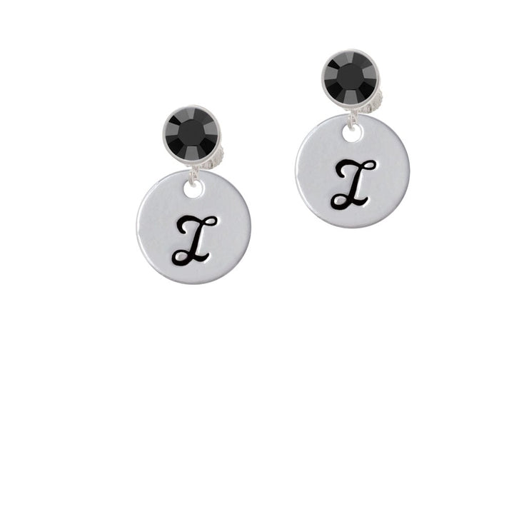 Large Script Letter - I - 3/4 Disc - Crystal Clip On Earrings Image 1