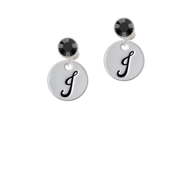 Large Script Letter - J - 3/4 Disc - Crystal Clip On Earrings Image 3