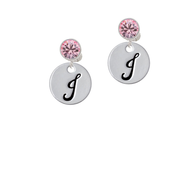 Large Script Letter - J - 3/4 Disc - Crystal Clip On Earrings Image 4