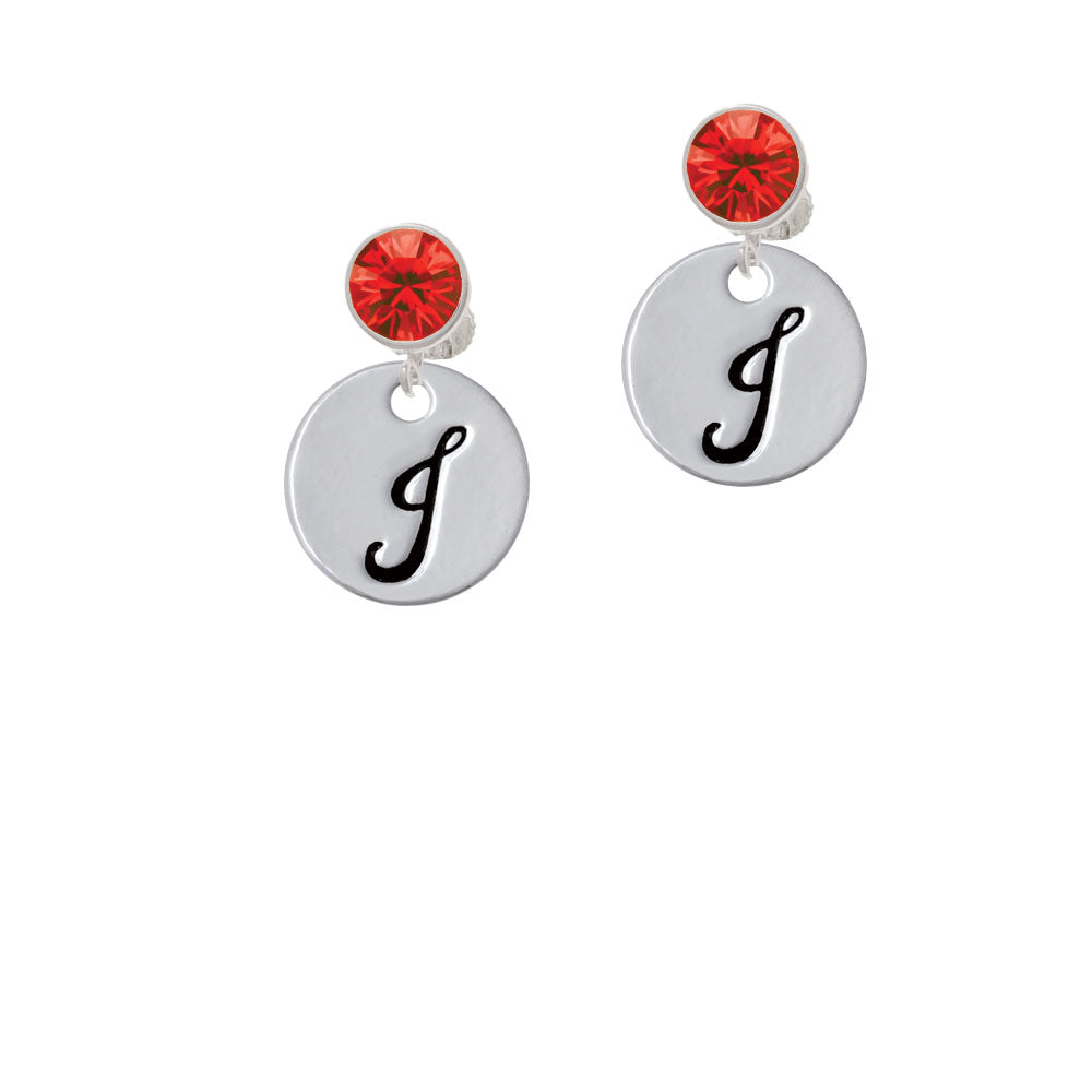 Large Script Letter - J - 3/4 Disc - Crystal Clip On Earrings Image 4