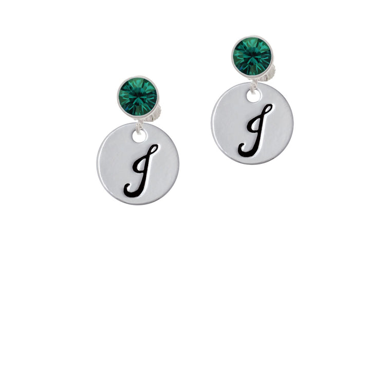 Large Script Letter - J - 3/4 Disc - Crystal Clip On Earrings Image 6