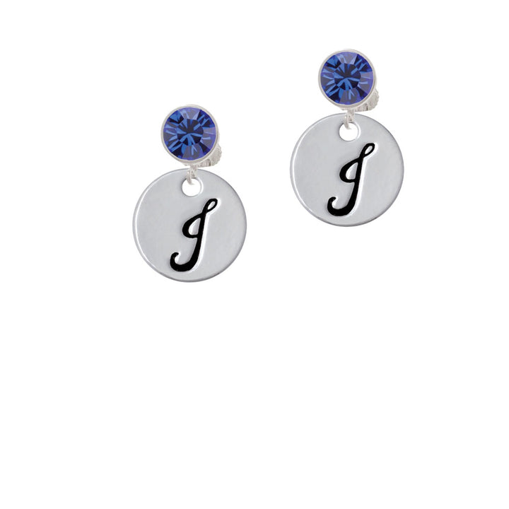 Large Script Letter - J - 3/4 Disc - Crystal Clip On Earrings Image 7