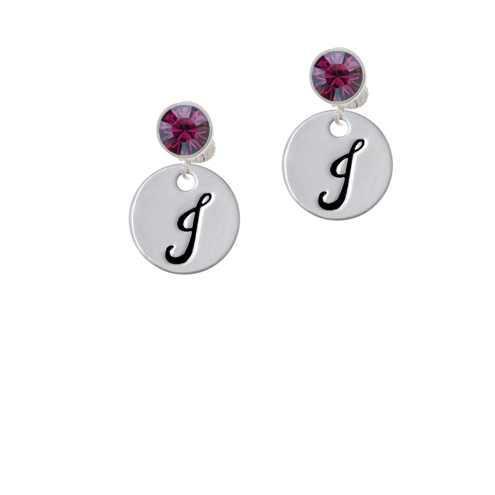 Large Script Letter - J - 3/4 Disc - Crystal Clip On Earrings Image 8