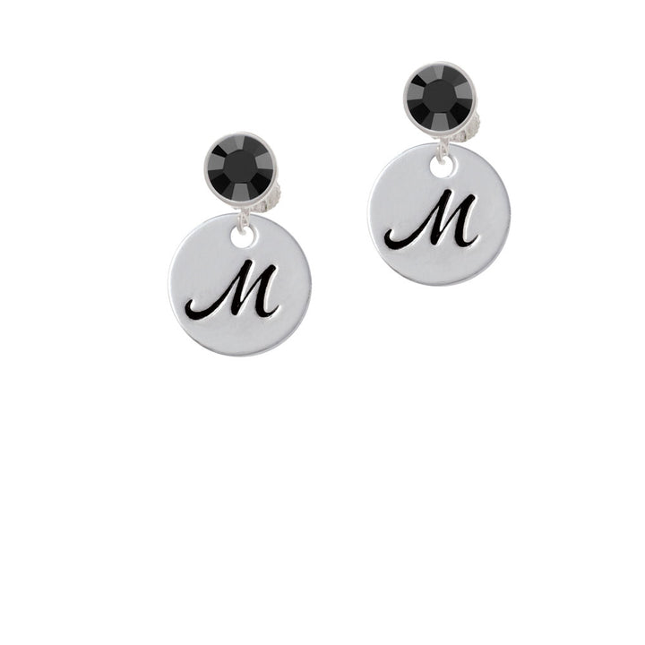 Large Script Letter - M - 3/4 Disc - Crystal Clip On Earrings Image 3