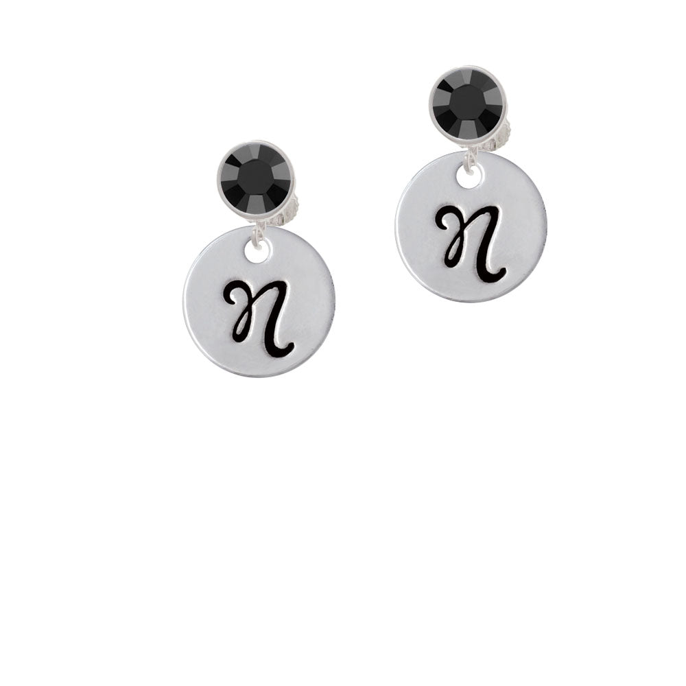 Large Script Letter - N - 3/4 Disc - Crystal Clip On Earrings Image 3