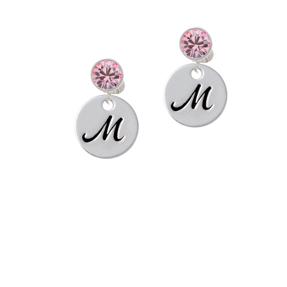 Large Script Letter - M - 3/4 Disc - Crystal Clip On Earrings Image 4