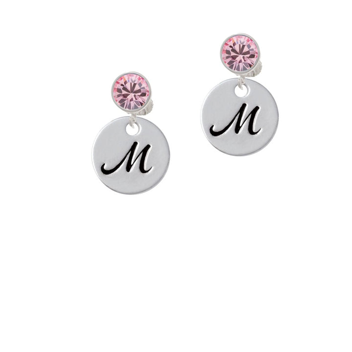 Large Script Letter - M - 3/4 Disc - Crystal Clip On Earrings Image 1