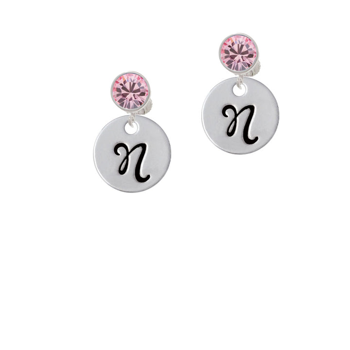 Large Script Letter - N - 3/4 Disc - Crystal Clip On Earrings Image 4