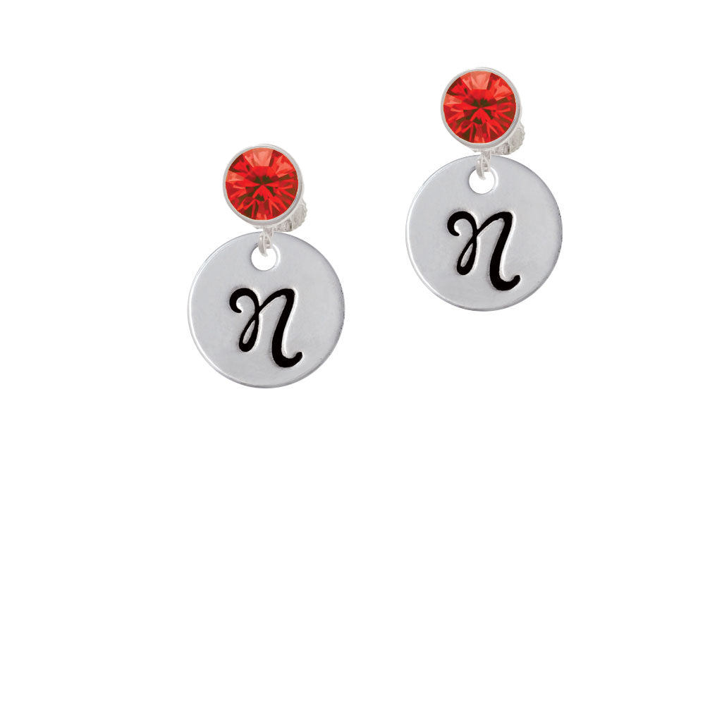 Large Script Letter - N - 3/4 Disc - Crystal Clip On Earrings Image 4