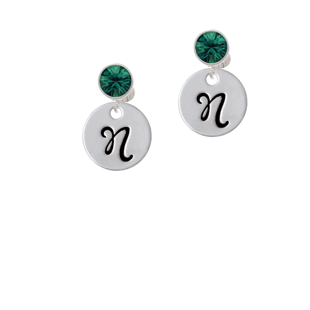 Large Script Letter - N - 3/4 Disc - Crystal Clip On Earrings Image 6