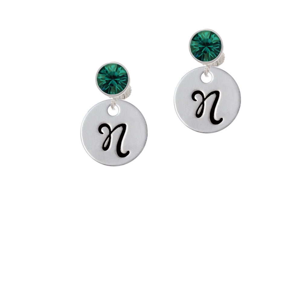 Large Script Letter - N - 3/4 Disc - Crystal Clip On Earrings Image 1