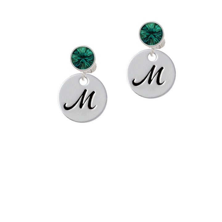 Large Script Letter - M - 3/4 Disc - Crystal Clip On Earrings Image 6