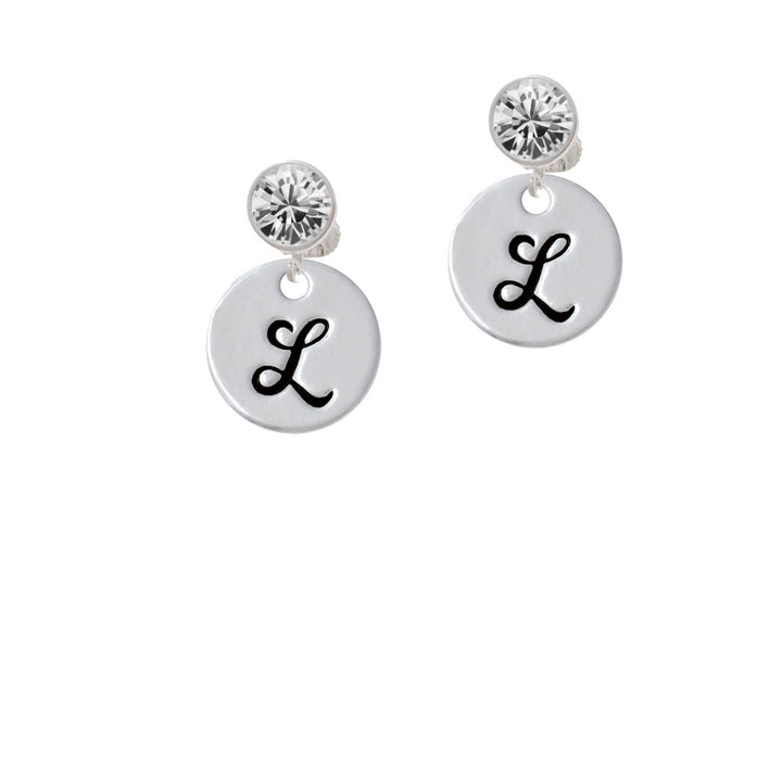 Large Script Letter - L - 3/4 Disc - Crystal Clip On Earrings Image 2