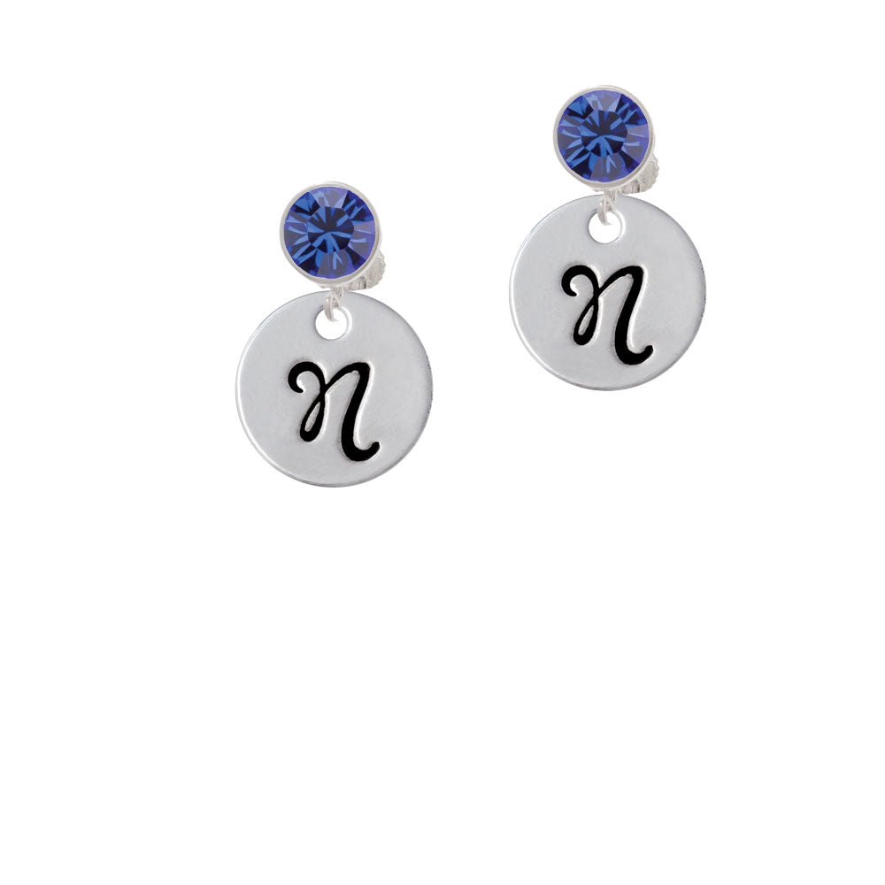 Large Script Letter - N - 3/4 Disc - Crystal Clip On Earrings Image 7