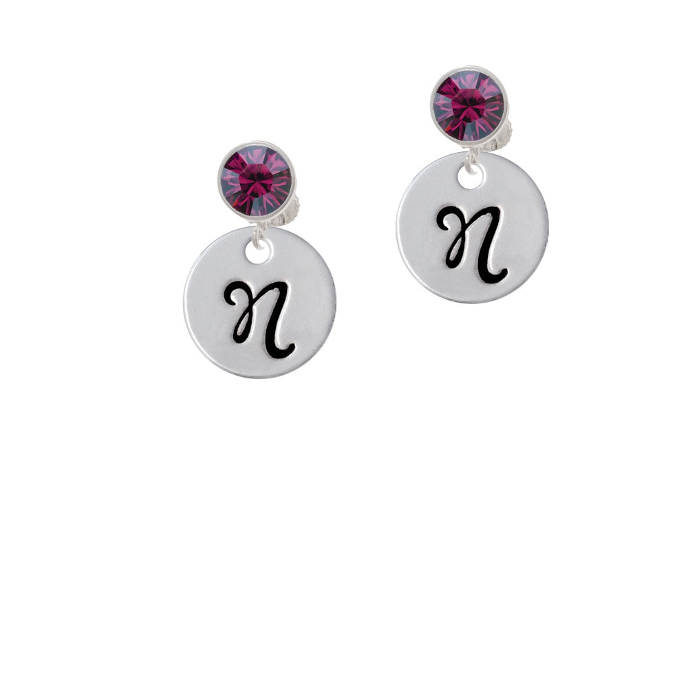 Large Script Letter - N - 3/4 Disc - Crystal Clip On Earrings Image 8