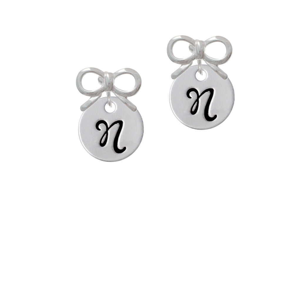 Large Script Letter - N - 3/4 Disc - Crystal Clip On Earrings Image 9