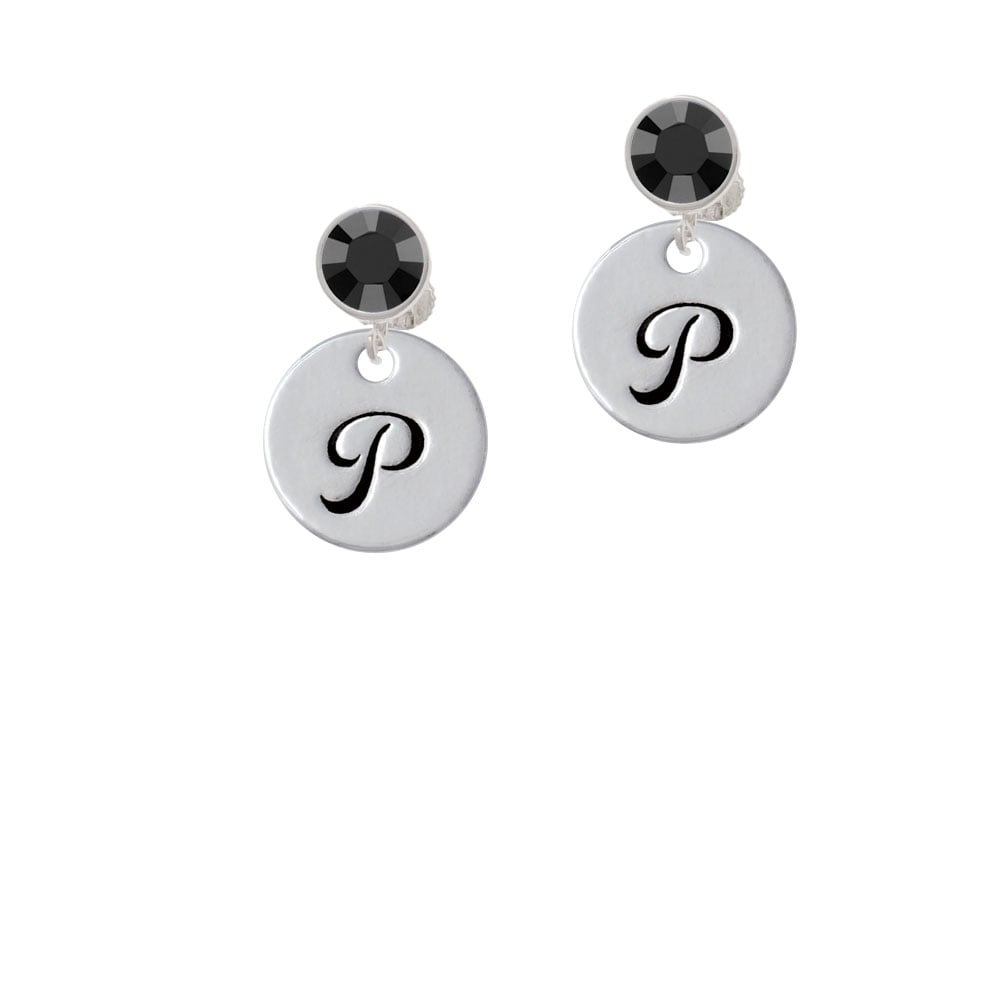 Large Script Letter - P - 3/4 Disc - Crystal Clip On Earrings Image 3