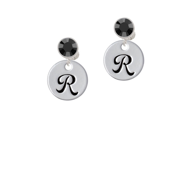 Large Script Letter - R - 3/4 Disc - Crystal Clip On Earrings Image 3