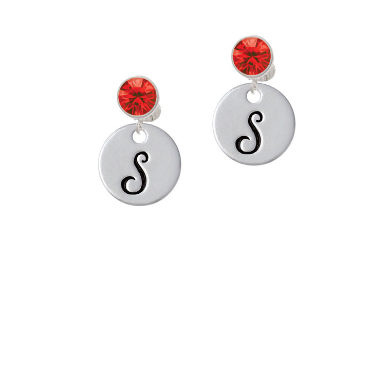 Large Script Letter - S - 3/4 Disc - Crystal Clip On Earrings Image 4