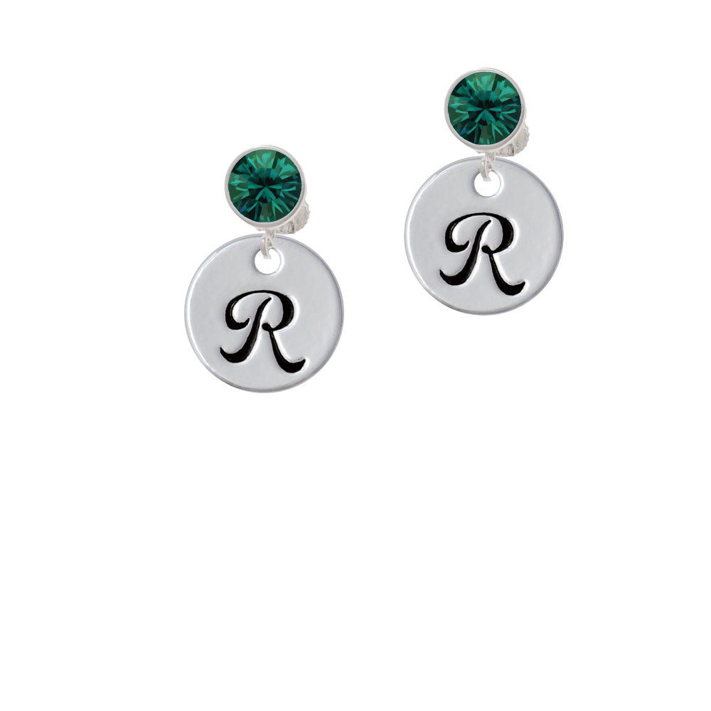 Large Script Letter - R - 3/4 Disc - Crystal Clip On Earrings Image 6