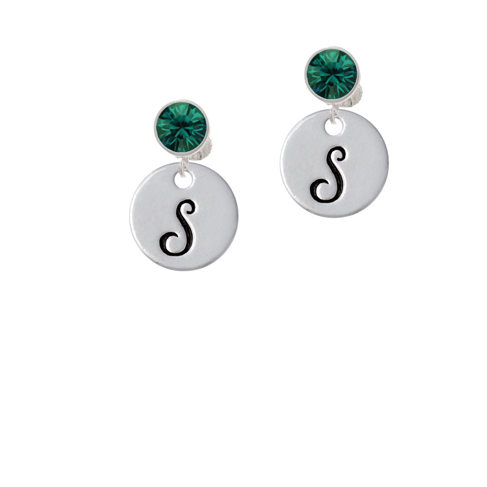 Large Script Letter - S - 3/4 Disc - Crystal Clip On Earrings Image 6